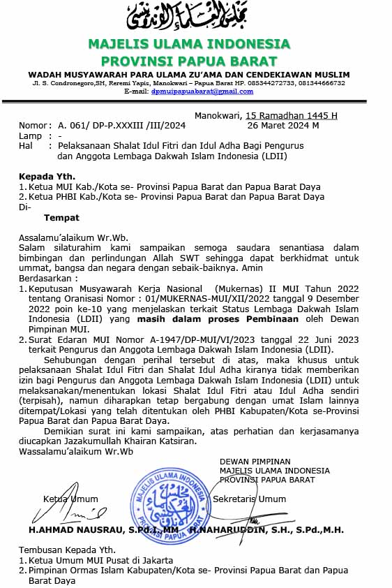 Surat Edaran MUI Papua Barat